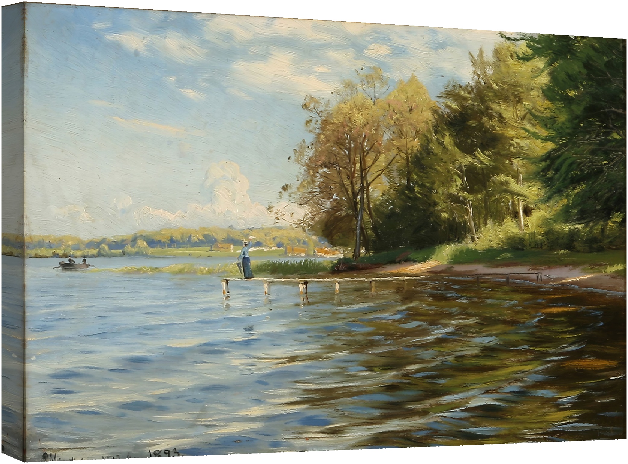 Летният ден в Есрум жена маха от моста за къпане 1893