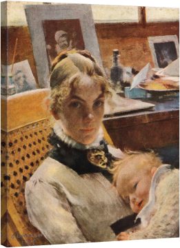 Студийна идилия. Съпругата на художника и дъщеря им 1885