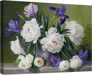 Бели божури и ириси