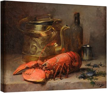 Натюрморт с месингов чайник и омар