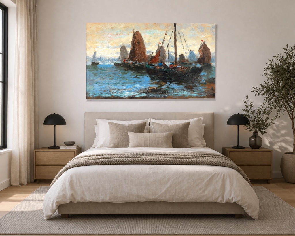 Морски пейзаж с много ветроходни лодки - Image 3