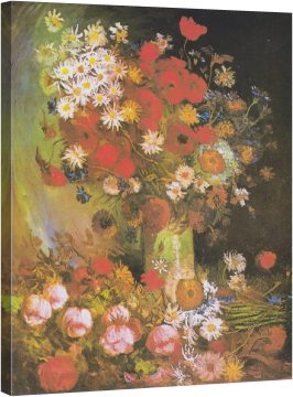 Ваза с макове, метличини, божури и хризантеми