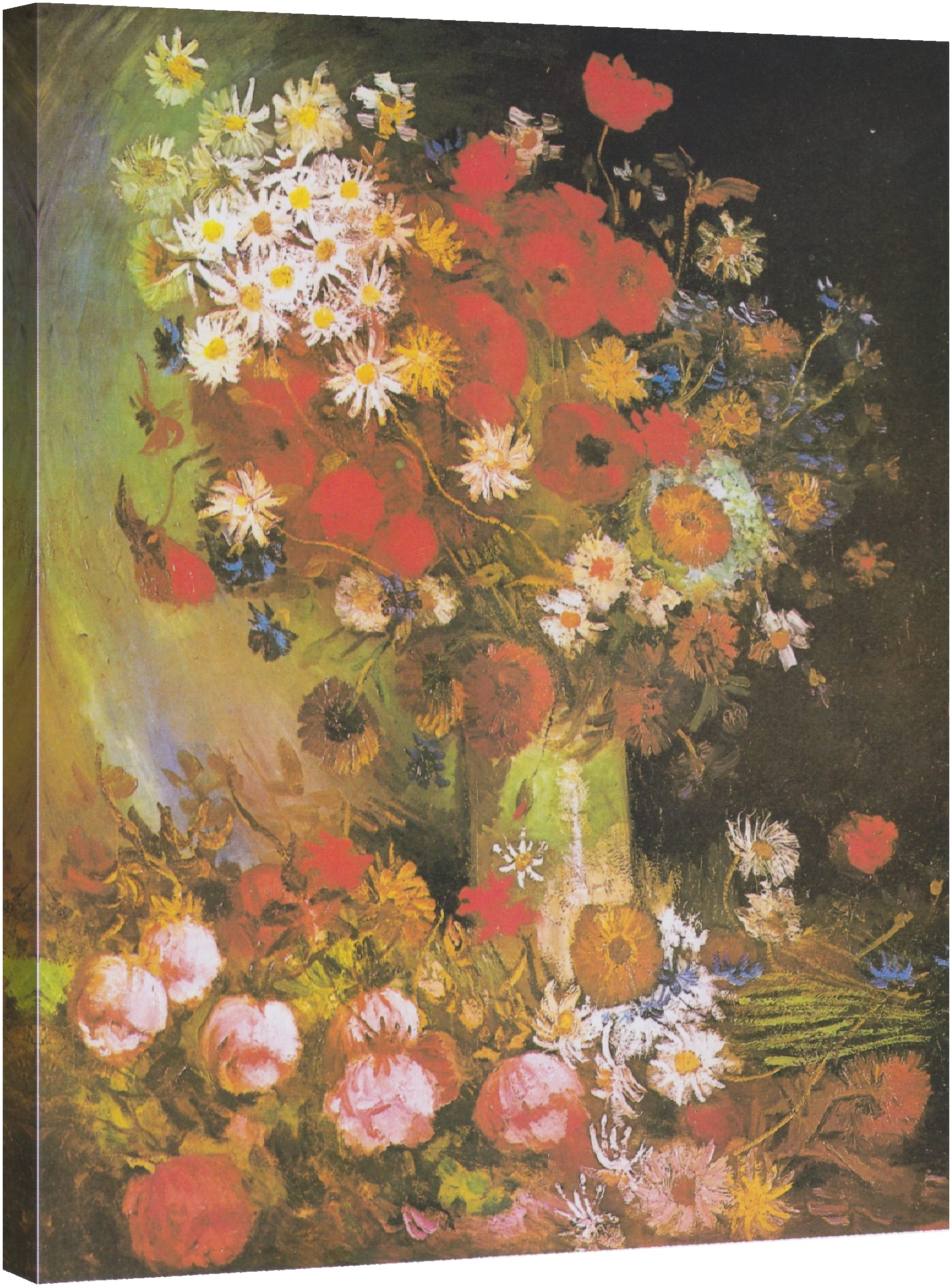 Ваза с макове, метличини, божури и хризантеми